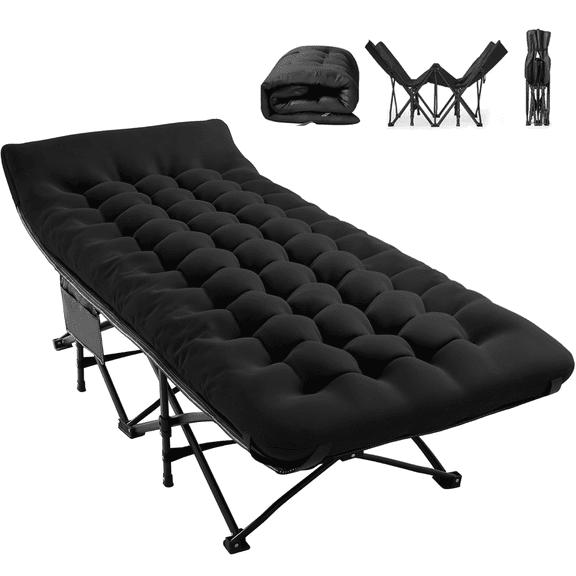 Oversized Camping Cot, XXXL 83"x32" Folding Camping Bed for Adults, 1200D Double Layer Oxford Portable Outdoor Sleeping Cot, Black