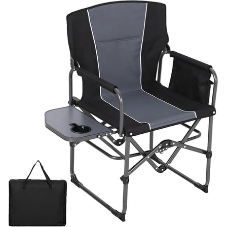 Oversized Camping Directors Chair, Portable Folding Lawn Chairs for Adults Heavy Duty with Side Table, Outdoor Foldable Camp Chair with Pocket for Beach, Fishing,Picnic (1, Black, Oversized)