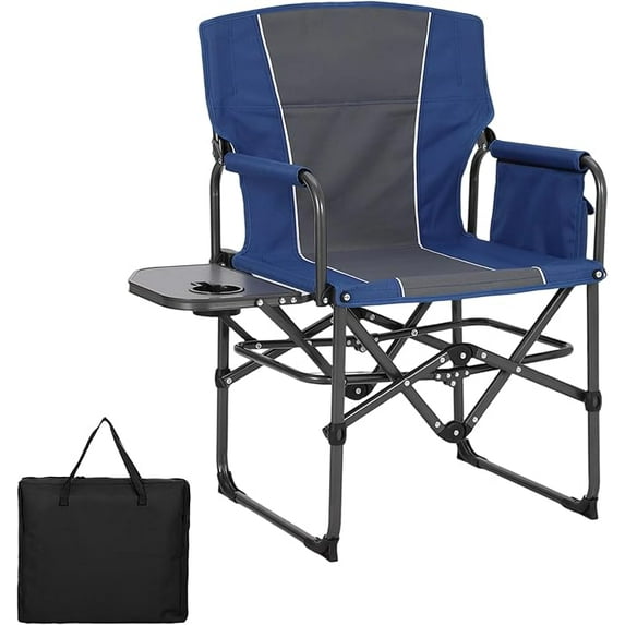 Oversized Camping Directors Chair, Portable Folding Lawn Chairs for Adults Heavy Duty with Side Table, Outdoor Foldable Camp Chair with Pocket for Beach, Fishing,Picnic (1, Blue, Oversized)