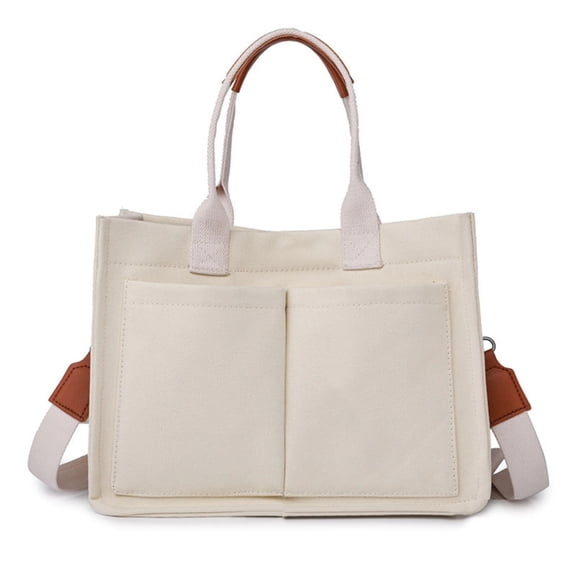 Oversized Canvas Tote Bag for Women - Laptop Carrying Bag with Multi Pockets, Casual Work & School Essential