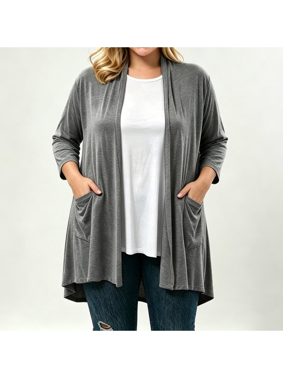 Oversized Cardigan Sweaters for Women Knit Cardigan Solid Long Sleeve Open Front Mid Length Dual Patch Pocket Loose Soft Daily Layering Jacket Gray d XXL