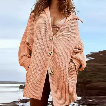 Oversized Cardigans For Women Clearance Elegant Lightweight Sweater Fall Long Sleeve Solid With Pockets Cardigan Pink L