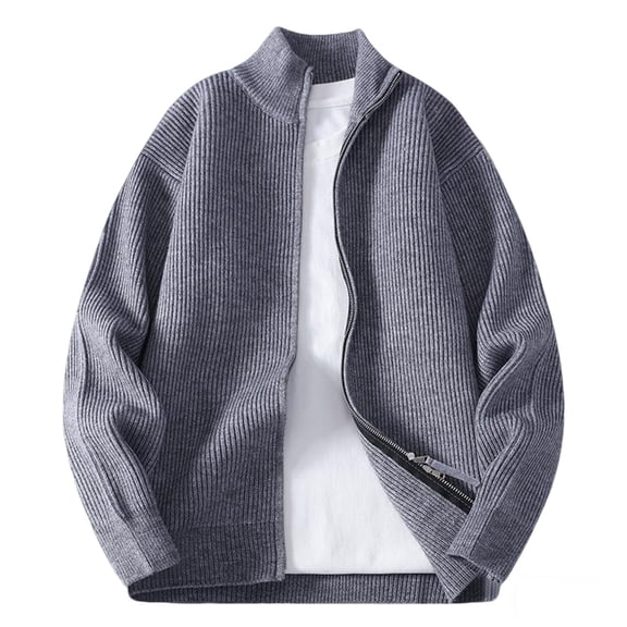 Oversized Cardigans for Men Casual Fashion Solid Color Knit Cardigan Half Stand Collar Casual Loose Double Ended Zip Warm Soft Thermal Ribbed Jacket Loose Stretchy Jacket Plus Size