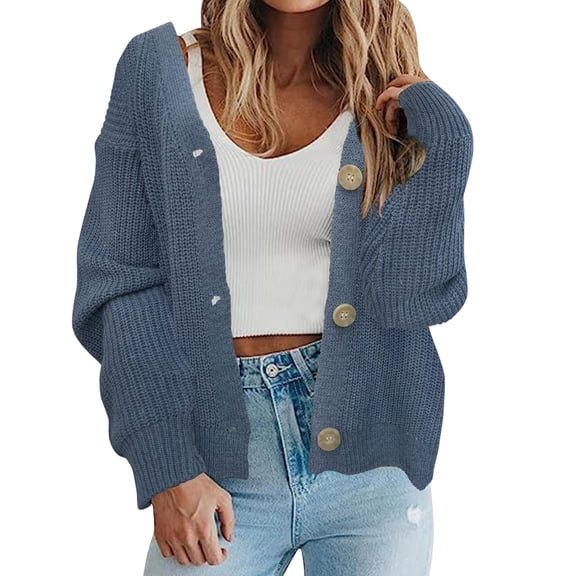 Oversized Cardigans Women Knit Open Front Sweater Long Sleeve Button Loose Short Outfits Clothes