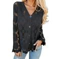 thumbnail image 1 of Oversized Cardigans Women Crochet Lace Hollow Out Button Front V Neck Long Sleeve Knit Crop Sweater Top Outfits Clothes, 1 of 5