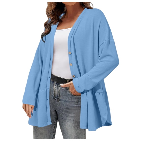 Oversized Cardigans Women Knitted Sweater Solid Color Button Open Long Sleeve Lightweight Cardigans
