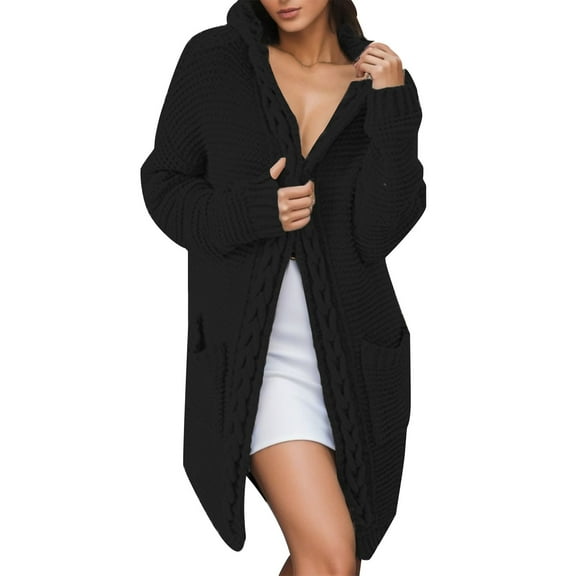 Oversized Cardigans Women Long Knitted Sweater With Cable Knit Hooded Pocketed Lightweight Outwear Coats