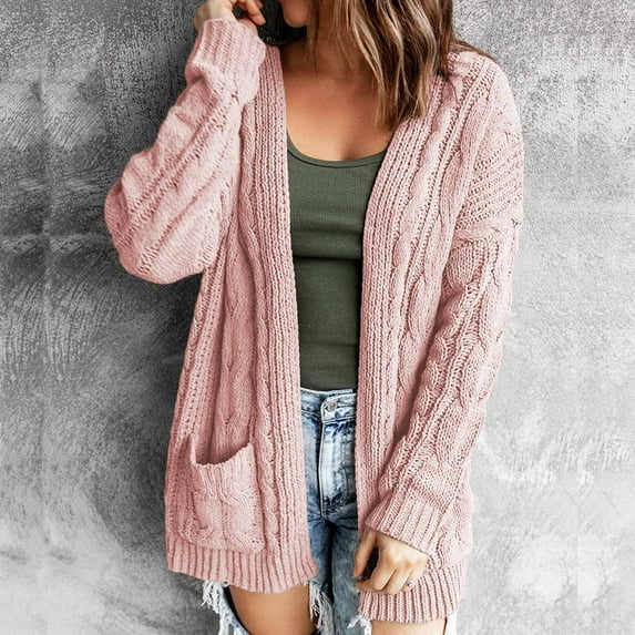 Oversized Cardigans for Women Open Front Long Sleeve Cable Knit Sweater Coat with Pockets Solid Color Chunky Thermal Outerwear 2025 Fall Winter Cardigan