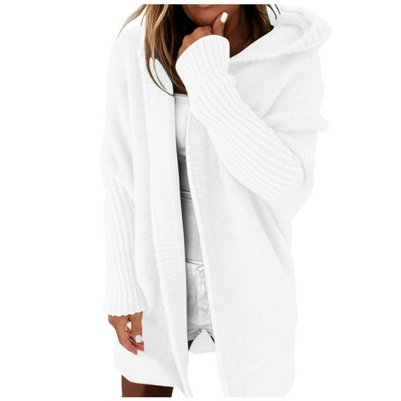 Oversized Cardigans Women Solid Color Hooded PatchBatwing Sleeve Open Sweater Knitted Outerwear Coats