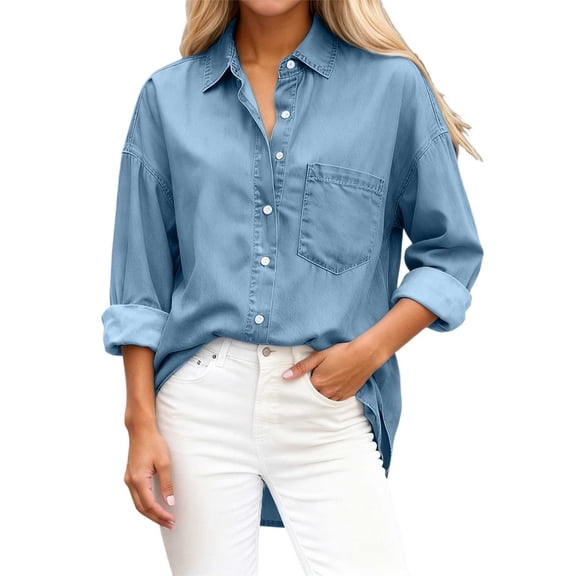 Oversized Cardigans Women Stylish Denim Button Down Shirt Long Sleeve Collared Casual Top For Everyday Comfort And Versatile Layering Lightweight Outwear Coats