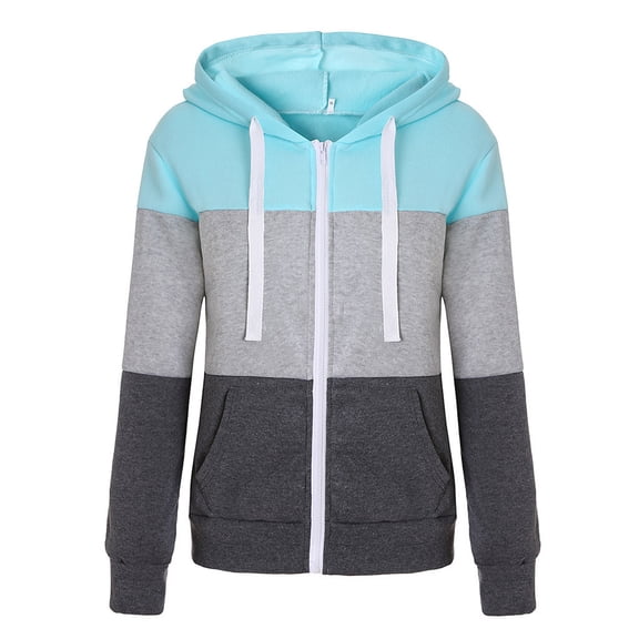 Oversized Cardigans Women Zip Long Hood Hoodies Sleeve Thin PatchCasual Jacket Contrast Women's Cardigans