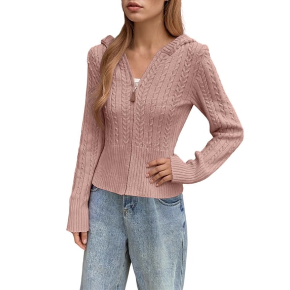 Oversized Cardigans Women Zip Up Knit Long Sleeve Sweater Short Casual Jacket Outfits Clothes
