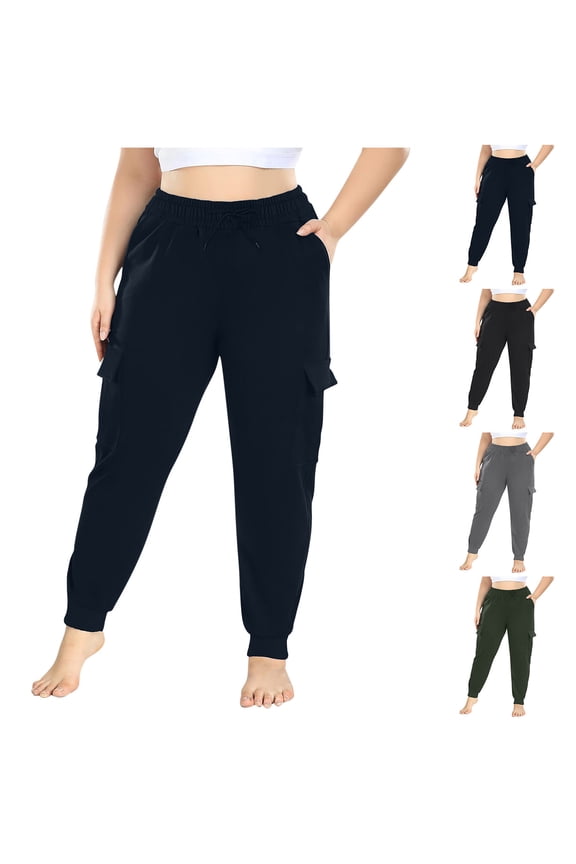 Oversized Cargo Pants for Women, Casual Workwear Pants with Drawstring Ankle & Side Pockets, Lace Up Wide Leg Trousers, Streetwear Aesthetic Gifts for Women | Sopatenor,Navy XL