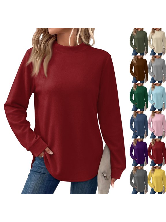 Oversized Casual Sweatshirt for Women Crew Neck Soft Long Sleeve Cozy Pullover Top for Fall Winter Daily Outfits,L,Wine