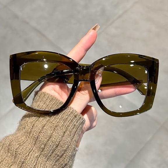 Oversized Cat-Eye Glasses with Clear Lenses, Stylish Jelly-Colored Decorative Eyewear for Women, Favored by Men for Parties
