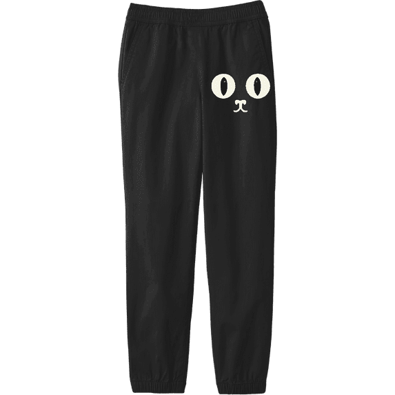 Oversized Cat Face Youth Black Jogger Pants-Medium