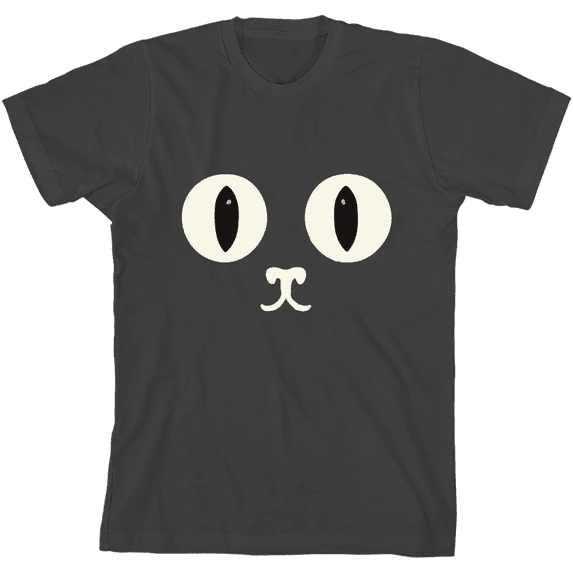 Oversized Cat Face Youth Charcoal Crew Neck Short Sleeve Tee-XS