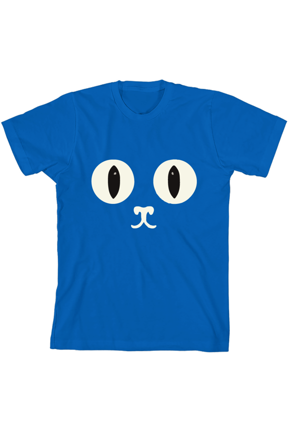 Oversized Cat Face Youth Natural Crew Neck Short Sleeve Tee-Large