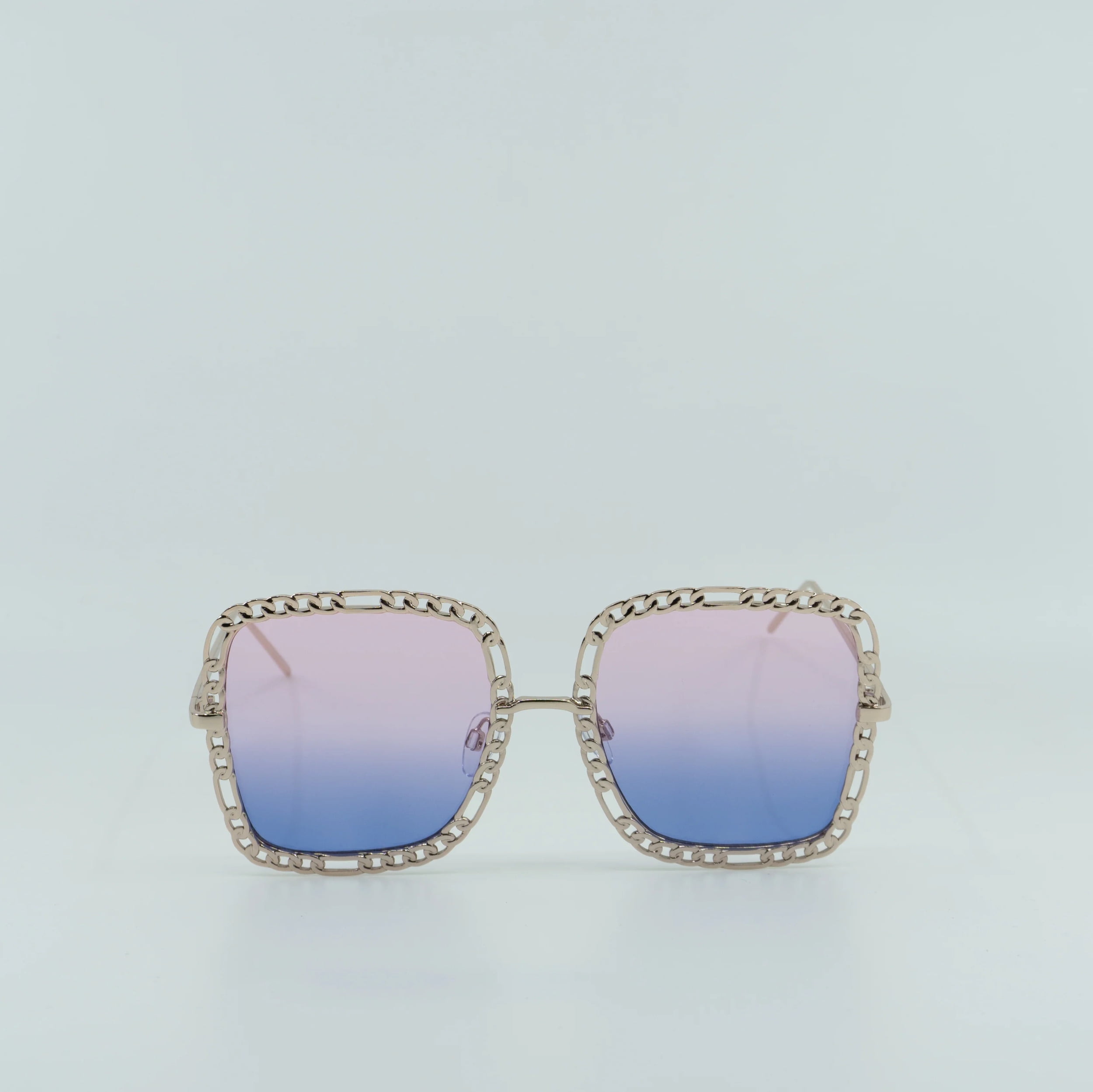 Oversized Beige Polygon Sunglasses With Chain main image 0