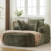 Oversized Chaise Longue Chair Indoor, Modern Upholstered Chenille Deep Seat Sofa Bed with Throw Pillows and Armrests, Sleeper Sofa Couch for Living Room, Bedroom Apartment