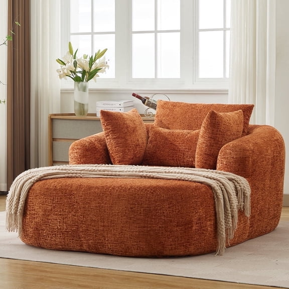 Oversized Chaise Longue Chair Indoor, Modern Upholstered Chenille Deep Seat Sofa Bed with Throw Pillows and Armrests, Sleeper Sofa Couch for Living Room, Bedroom Apartment