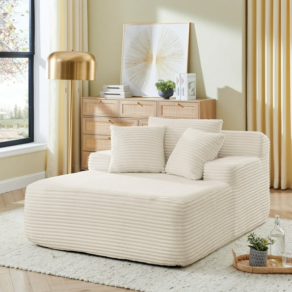 Oversized Chaise Lounge Chair Indoor, 50 Inch Wide Upholstered Velvet Sleeper Sofa Couch, Comfy Fluffy Cloud Couch Boneless Couch for Living Room, No Assembly Required, Beige
