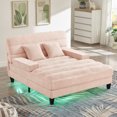 thumbnail image 1 of Oversized Chaise Lounge Chair Indoor, 57" W Chenille Upholstered Sofa Bed with Adjustable Backrest & LED Light Strip, Comfy Deep Seat Sleeper Couch Reading Chairs, for Living Room, Pink, 1 of 9