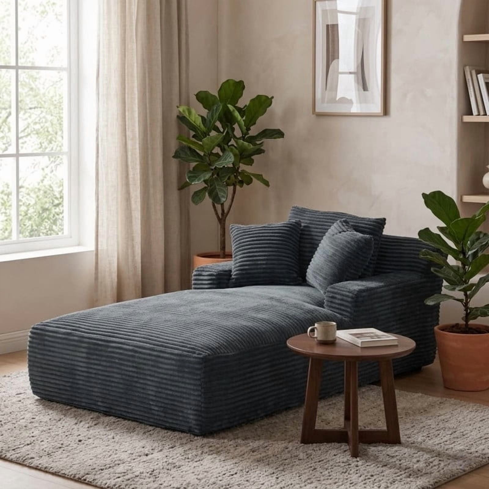 Oversized Chaise Lounge Chair Indoor, 78.7" Extra Deep Boneless Corduroy Lounge Couch Bed with 3 Pillows, Single Seat Reading Chairs for Living Room,Bedroom,Apartment