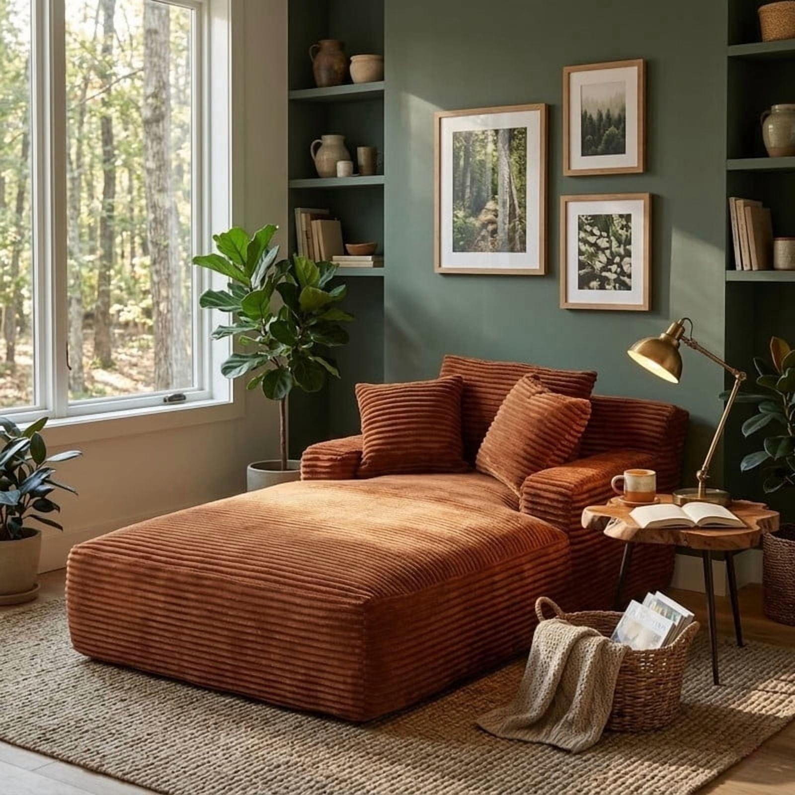 Oversized Chaise Lounge Chair Indoor, 78.7" Extra Deep Boneless Corduroy Lounge Couch Bed with 3 Pillows, Single Seat Reading Chairs for Living Room,Bedroom,Apartment