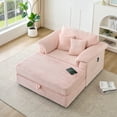 thumbnail image 1 of Oversized Chaise Lounge Chair Indoor, Corduroy Sleeper Sofa with Charging Station and Storage Ottoman, Convertible Deep Seat Reading Chairs, Pink, 1 of 10