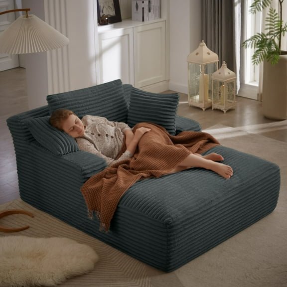Oversized Chaise Lounge Chair Indoor, Corduroy Upholstered Modern Sofa Couch,No Assembly Required,Comfy Sleeper Sofa for Living Room,Office,DARK GREY