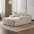 thumbnail image 1 of Oversized Chaise Lounge Chair Indoor, Corduroy Upholstered Sleeper Sofa Daybed with 3 Throw Pillows and Wide Armrest for Living Room, No Assembly Required,White, 1 of 12