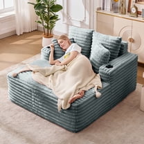 Oversized Chaise Lounge Chair Indoor with Cup Holders, 57.5-inch Modern Corduroy Upholstered Sofa Bed Including 4 Fluffy Pillows, Comfy Sleeper Couch Chair for Bedroom, Living Room, Office