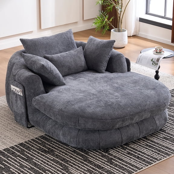 Oversized Chaise Lounge Chair Indoor, Deep Seat Chenille Sleeping Couch, Cloudlike Reading Chair for Living Room, Bedroom, Reading Room