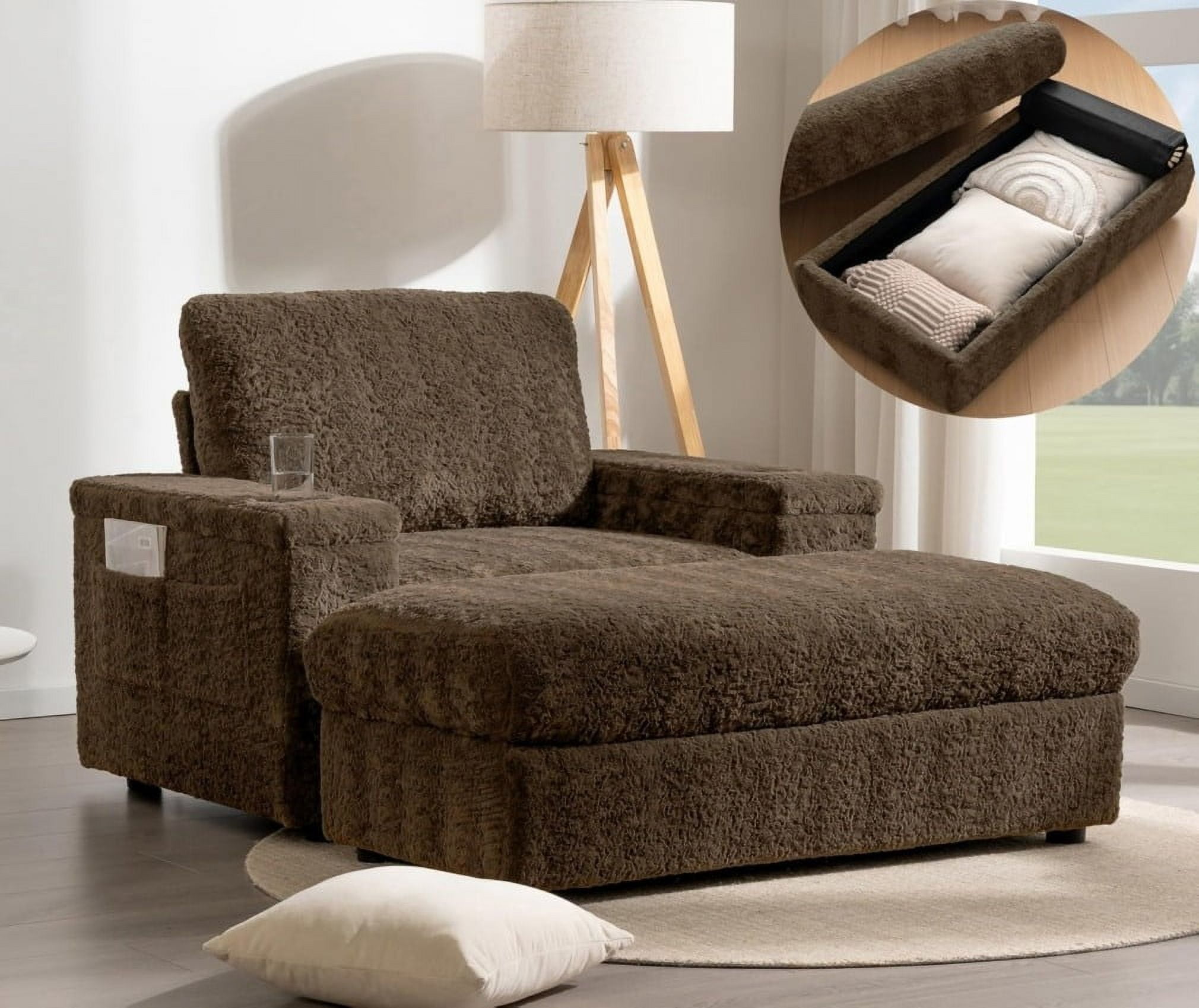 Oversized Chaise Lounge Chair Indoor with Storage Ottoman & Armrest ...