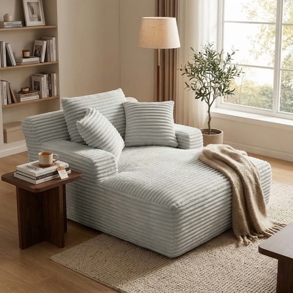 Oversized Chaise Lounge Chair Indoor, Upholstered Sofa Bed Sleeper Sofa Corduroy Cloud Couch Boneless Sofa Reading Chair with 3 Pillows for Living Room, 49.2''x66.1''