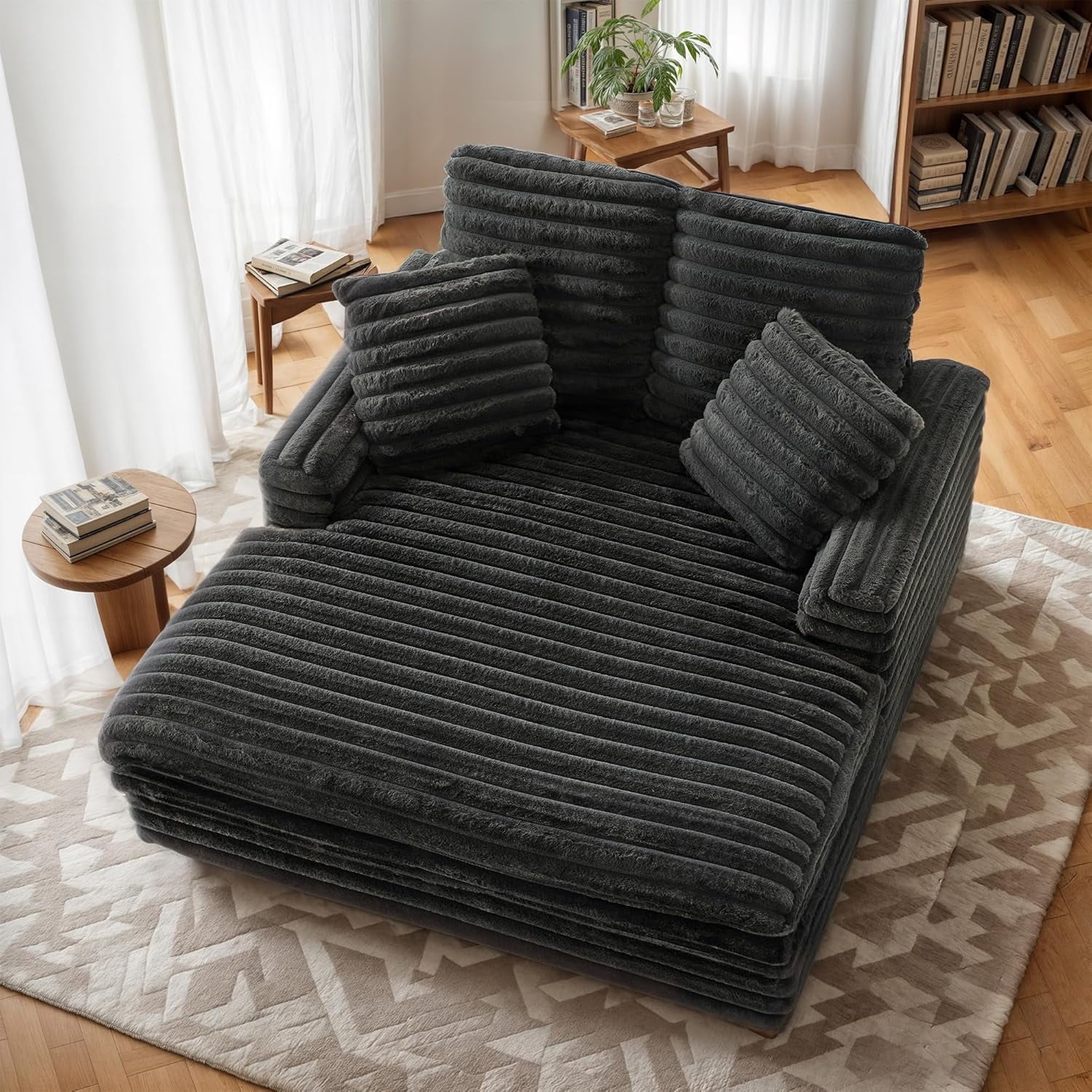 Oversized Chaise Lounge Chair Indoor, Upholstered Sofa Bed with Throw ...