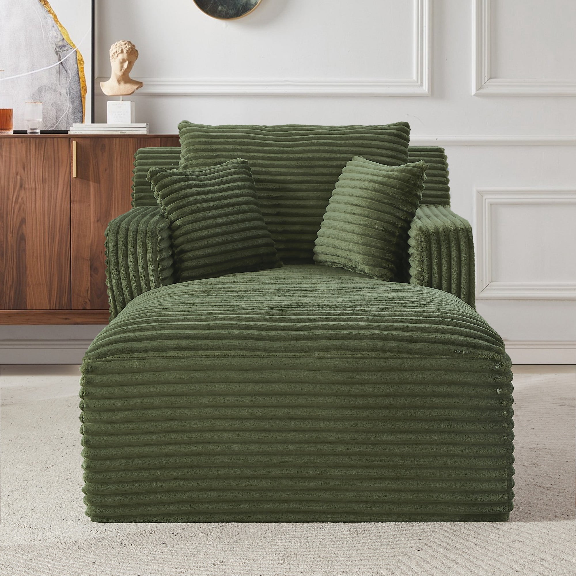 Oversized Chaise Lounge Chair,No Assembly Required,Modern Corduroy Upholstery Sleeper Sofa Bed for Living Room,Bedroom,Green