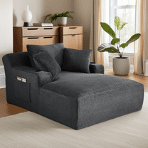 Oversized Chaise Lounge Chair, Plush Faux Fur Sleeper Sofa, No Assembly Required Indoor Lounger for Living Room, Office, Apartment, Dark Grey