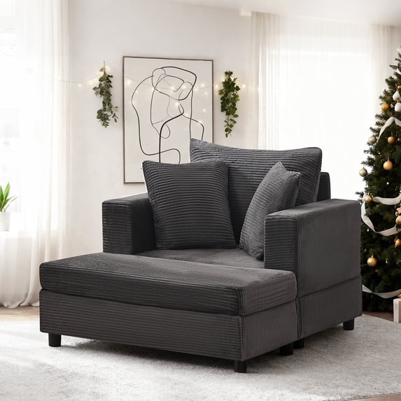 LEHZROAJ Oversized Upholstered Sofa with Ottoman,Comfy Corduroy Couch Pillows Deep Seat for Living Room,Bedroom(Gray)