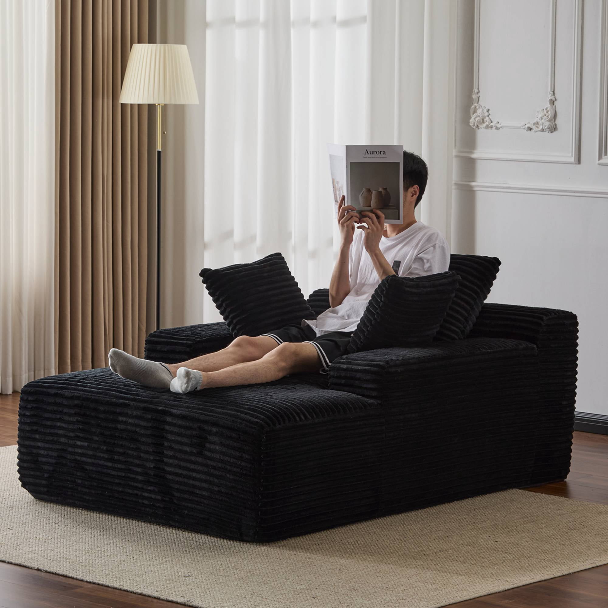 Oversized Chaise Lounge Sofa Chair, Comfy Cloud Sofa Bed, Sleeper Couch with Throw Pillows or Living Room, Black