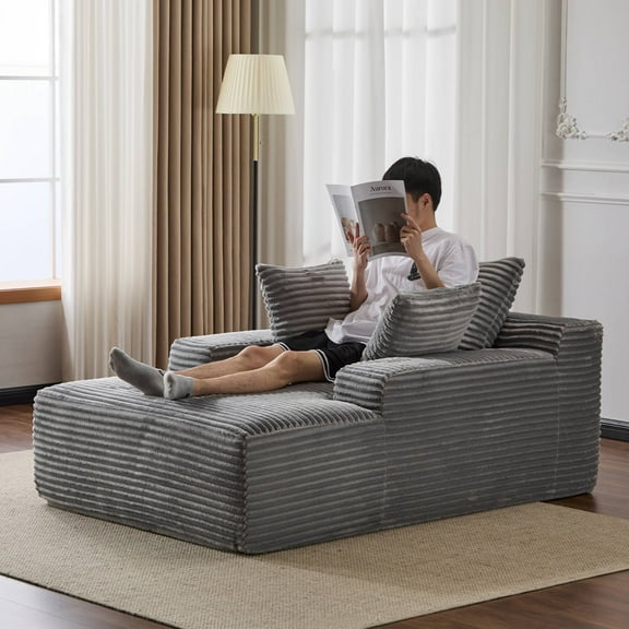 Oversized Chaise Lounge Sofa Chair, Comfy Cloud Sofa Bed, Sleeper Couch with Throw Pillows or Living Room, Grey