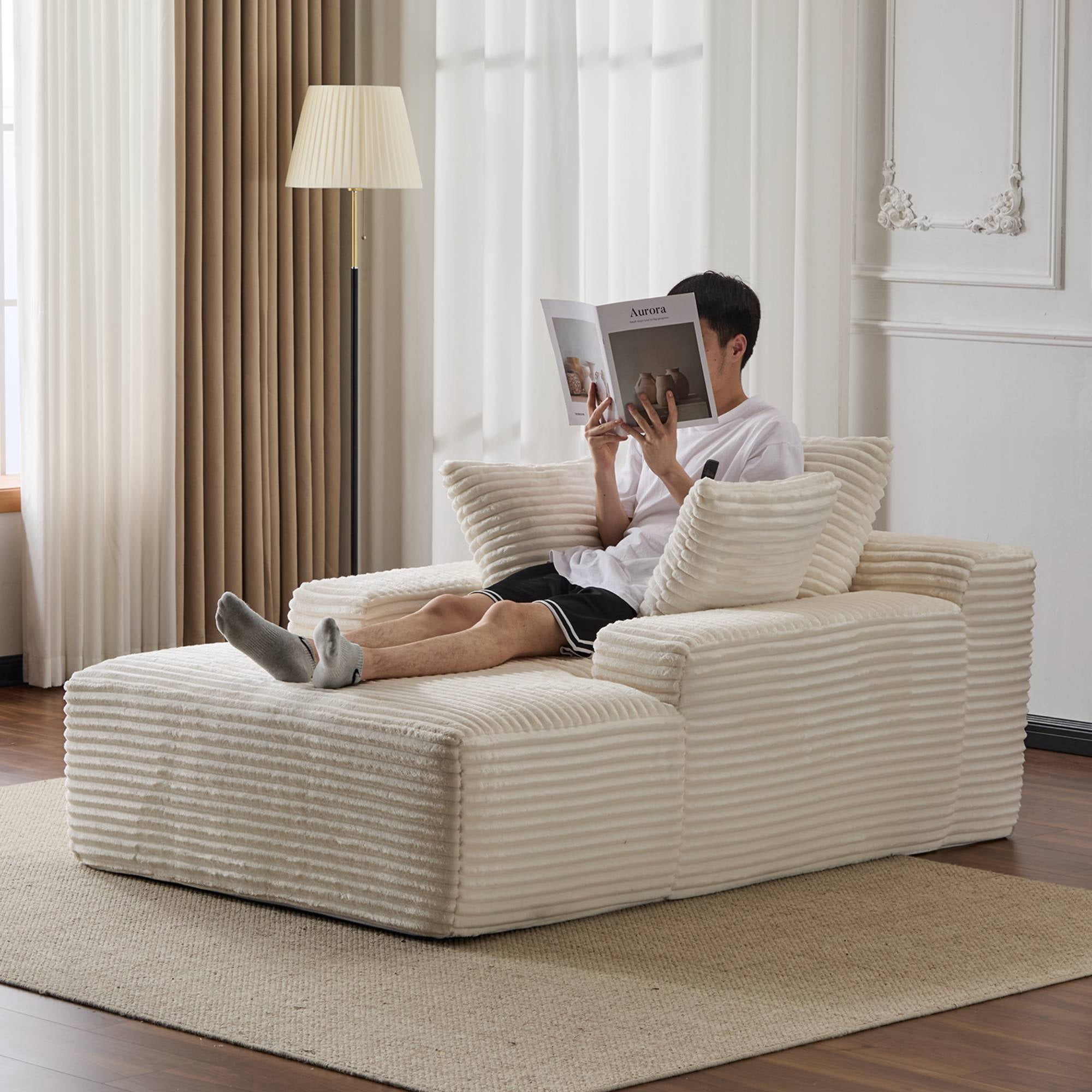 Oversized Chaise Lounge Sofa Chair, Comfy Cloud Sofa Bed, Sleeper Couch with Throw Pillows or Living Room, White
