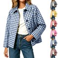 thumbnail image 1 of Oversized Checkered Jackets for Women Turn-Down Collar Casual Loose Long Sleeve Short Side Pocket Coat Top, 1 of 8