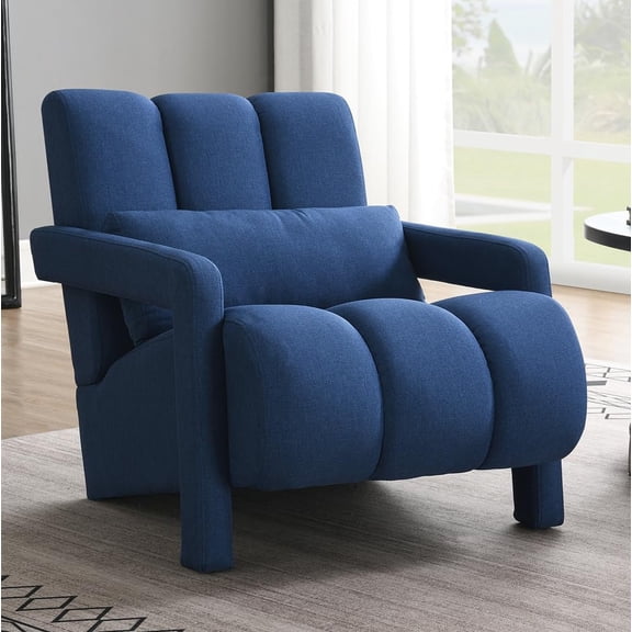 Oversized Chenille Accent Armchair, C-Blue, Round Arms, 39 Inch, 7-Inch