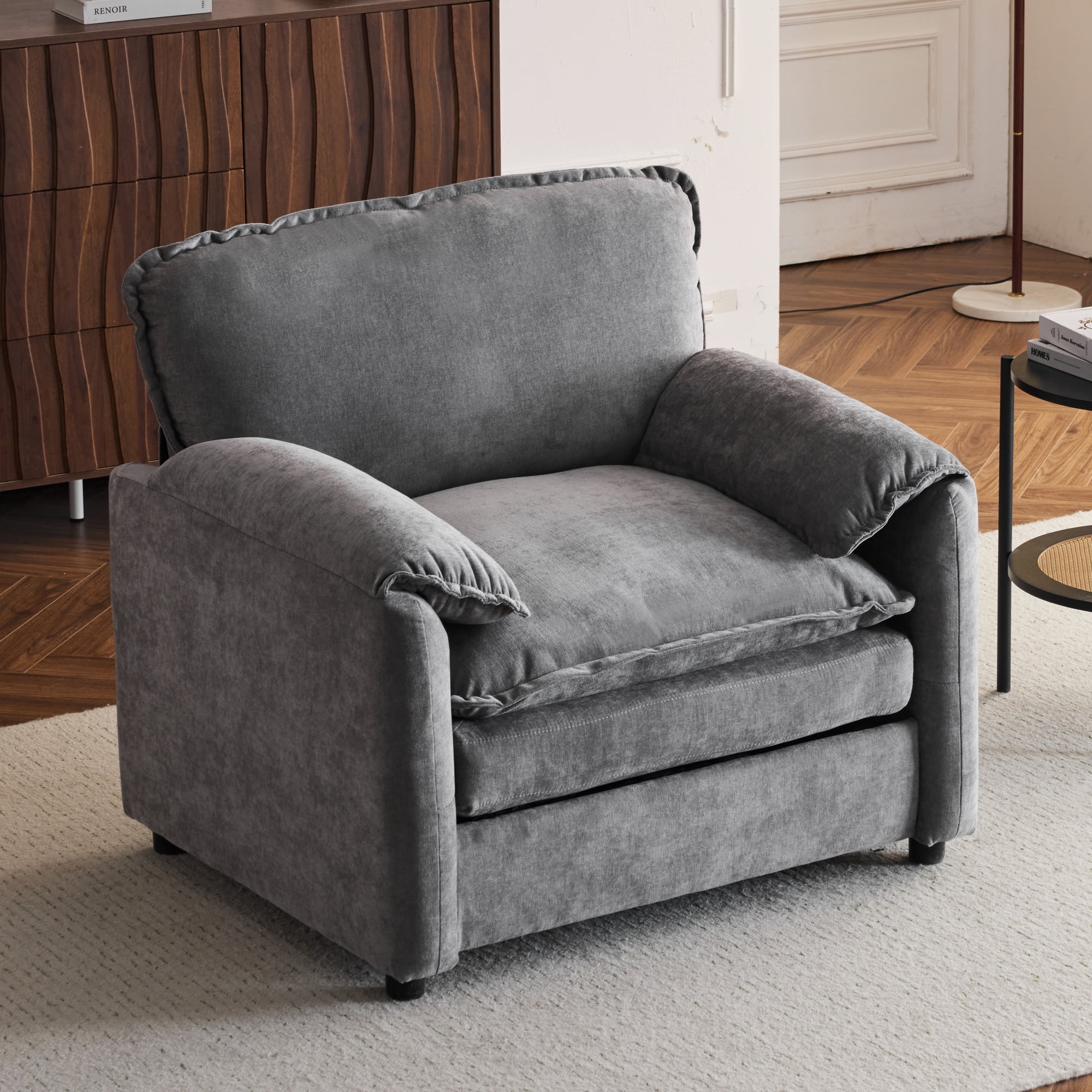 Oversized Chenille Armchair, 38" Upholstered Accent Chair with Thick Comfort Cushions and High Back for Living Room, Bedroom, Office,Gray