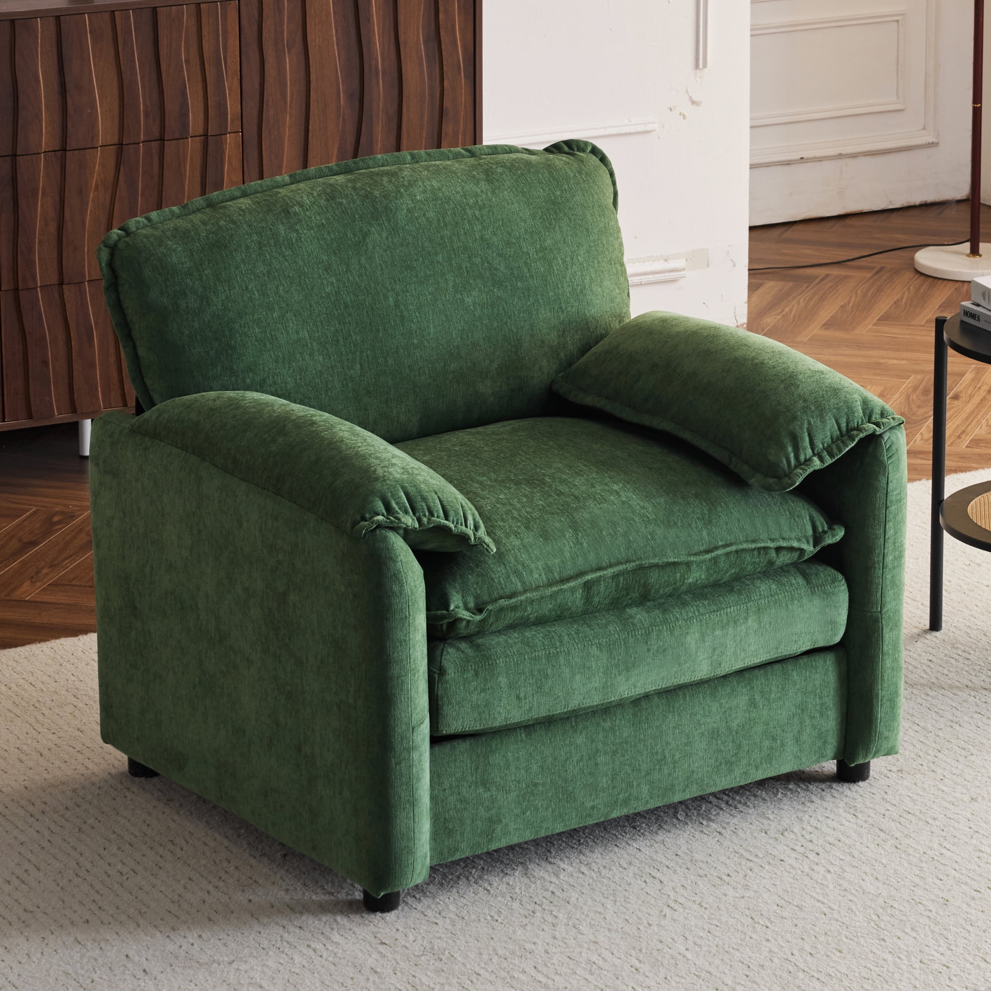 Oversized Chenille Armchair, 38" Upholstered Accent Chair with Thick Comfort Cushions and High Back for Living Room, Bedroom, Office,Green