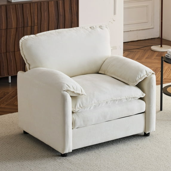 Oversized Chenille Armchair, 38" Upholstered Accent Chair with Thick Comfort Cushions and High Back for Living Room, Bedroom, Office,White
