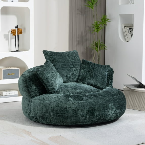 Oversized Chenille Bean Bag Chair for Adults & Kids, Indoor & Outdoor Lazy Bean Bag Sofa with Wrap-Around Backrest & Pillows for Bedroom, Living Room, Playroom, 42.52''x42.52''x20.47'', Emerald
