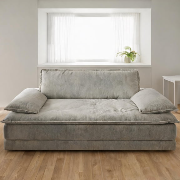 Oversized Chenille Double Chaise Lounge Chair, Classic Gray Deep Seat with Detachable Design for Living Room Relaxation